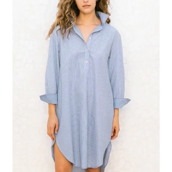 Mersea Dress Womens Medium Blue White Stripe Essential Shirt Dress - Picture 1 of 14